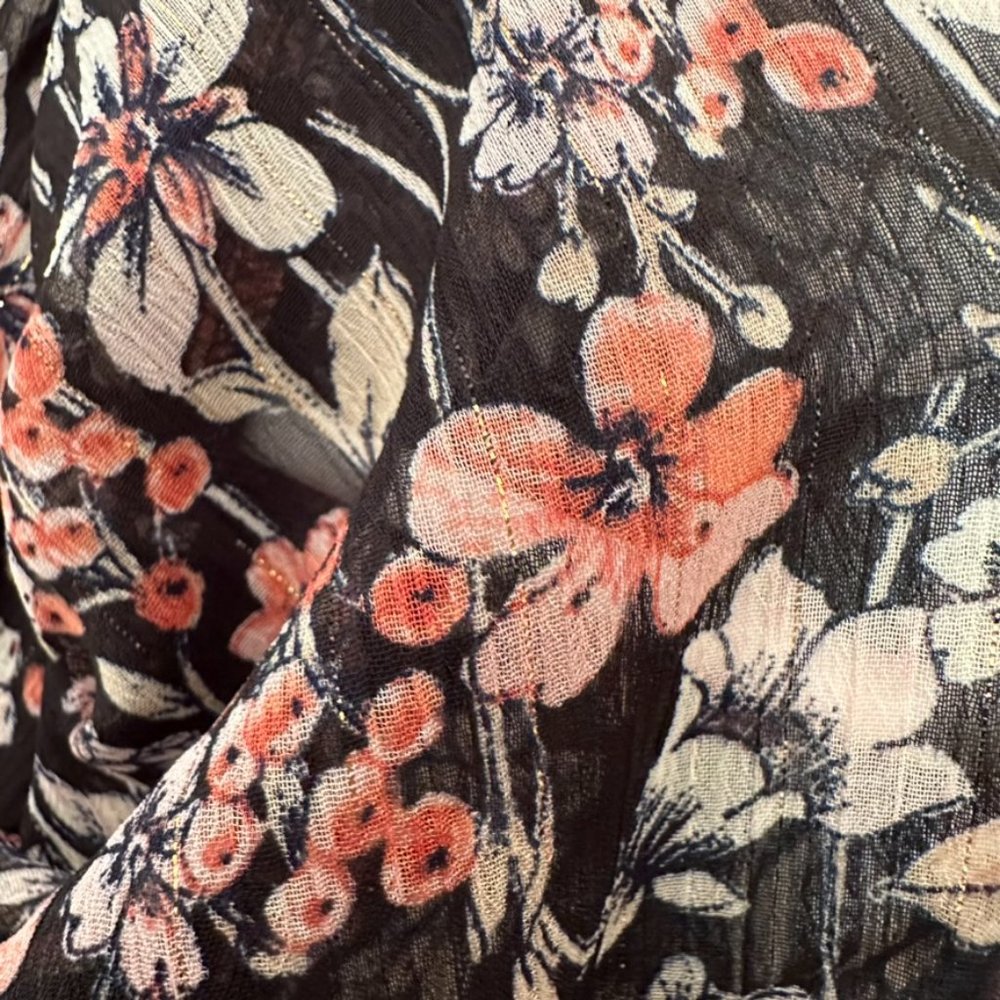 TOMMY HILFIGER Puff Shoulder Fit and Flare Chiffon Midi Dress - Picture 5 of 5